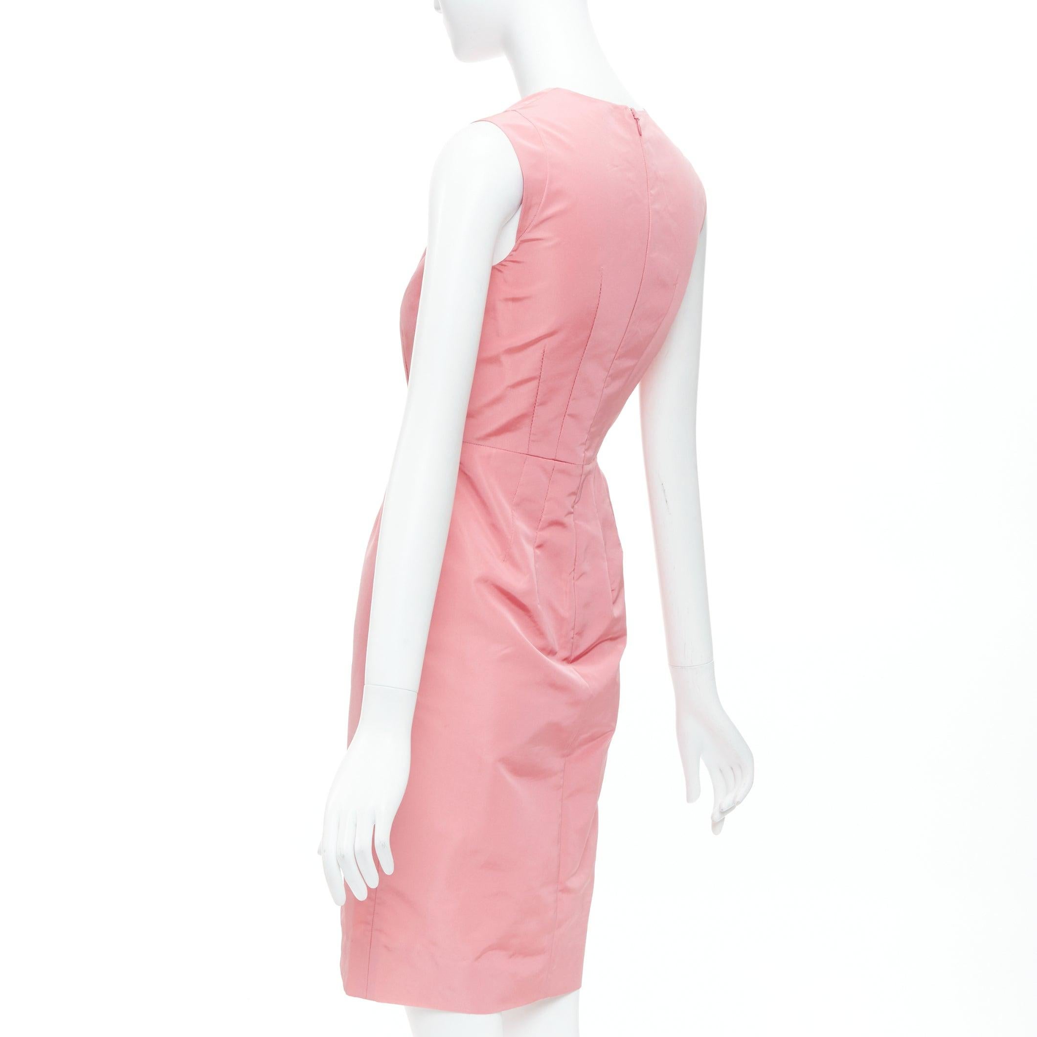 PRADA 2007 pink silk blend tafetta pleated fitted shift dress IT38 XS 1