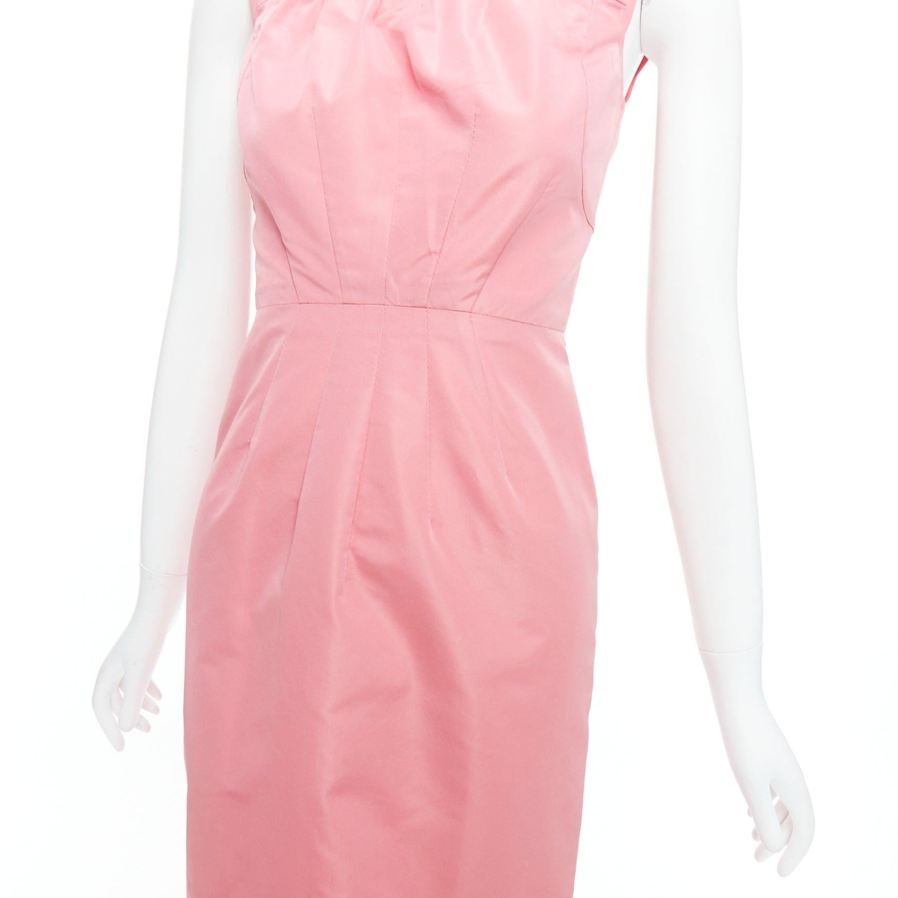 PRADA 2007 pink silk blend tafetta pleated fitted shift dress IT38 XS 2
