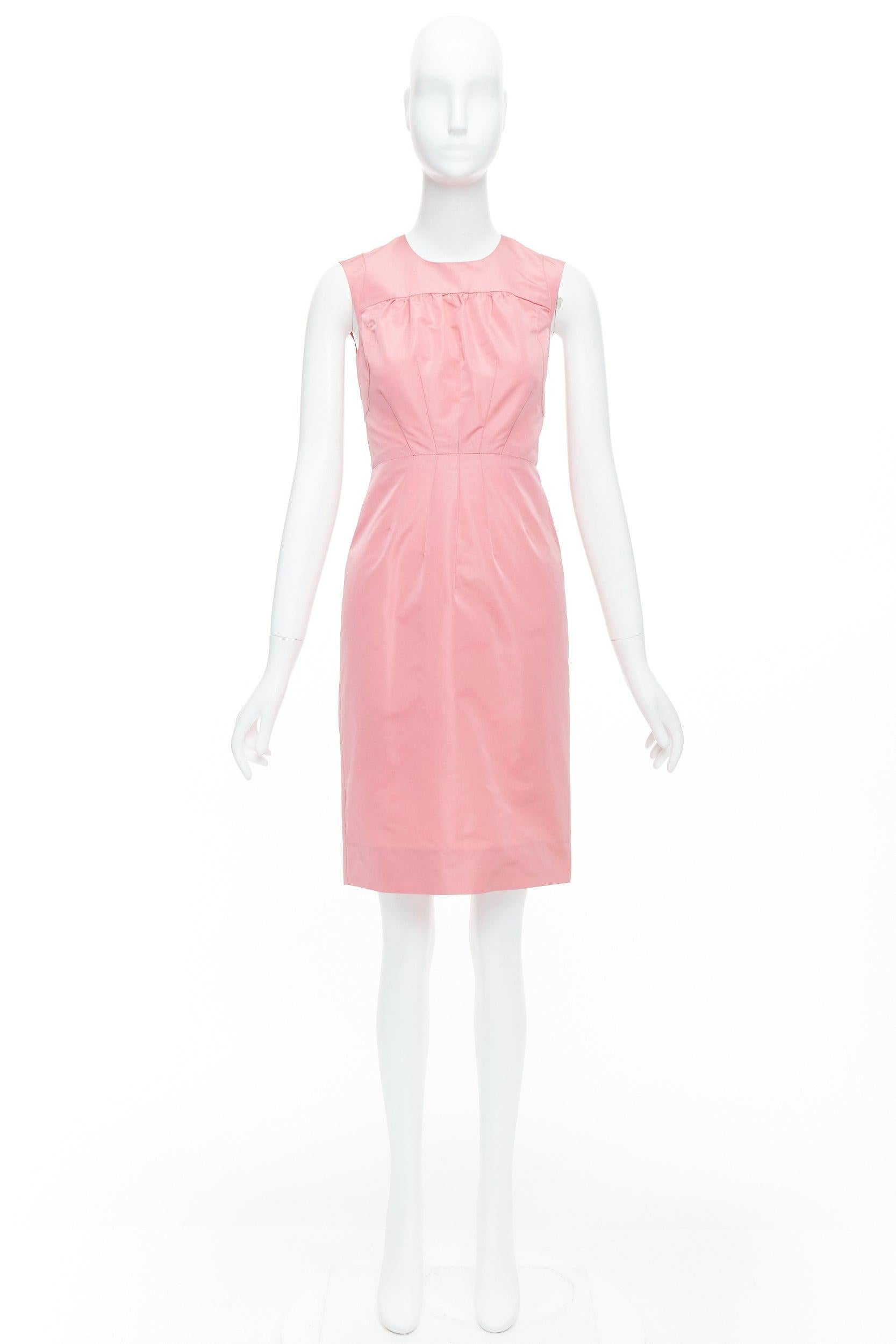PRADA 2007 pink silk blend tafetta pleated fitted shift dress IT38 XS 4