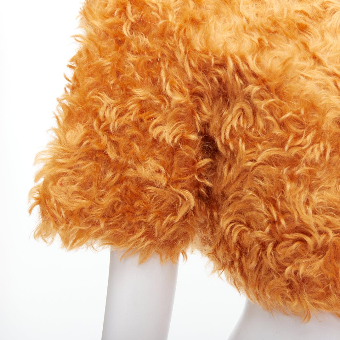 PRADA 2007 Runway orange mohair cotton furry cropped jacket IT38 XS
Reference: TGAS/E00214
Brand: Prada
Designer: Miuccia Prada
Collection: 2007 - Runway
Material: Mohair, Cotton
Color: Orange
Pattern: Solid
Closure: Hook & Bar
Lining: Brown