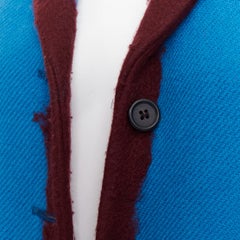 PRADA 2007 Blazer casual da passerella in lana turchese con bordi a filo e rifiniture in feltro bordeaux IT38