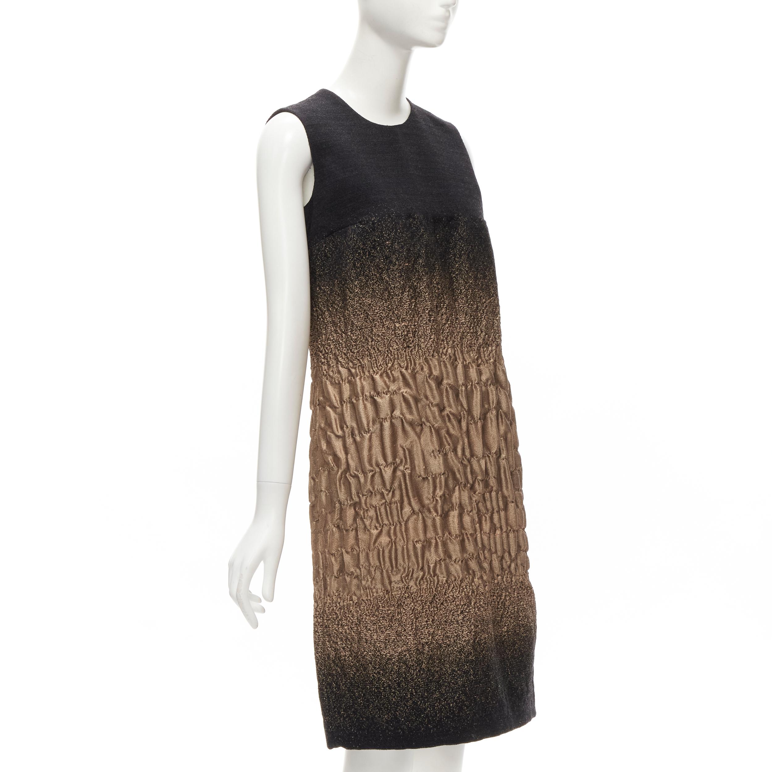 PRADA 2007 Runway wool silk black copper ombre crinkled knee length dress IT40 S In Excellent Condition In Hong Kong, NT