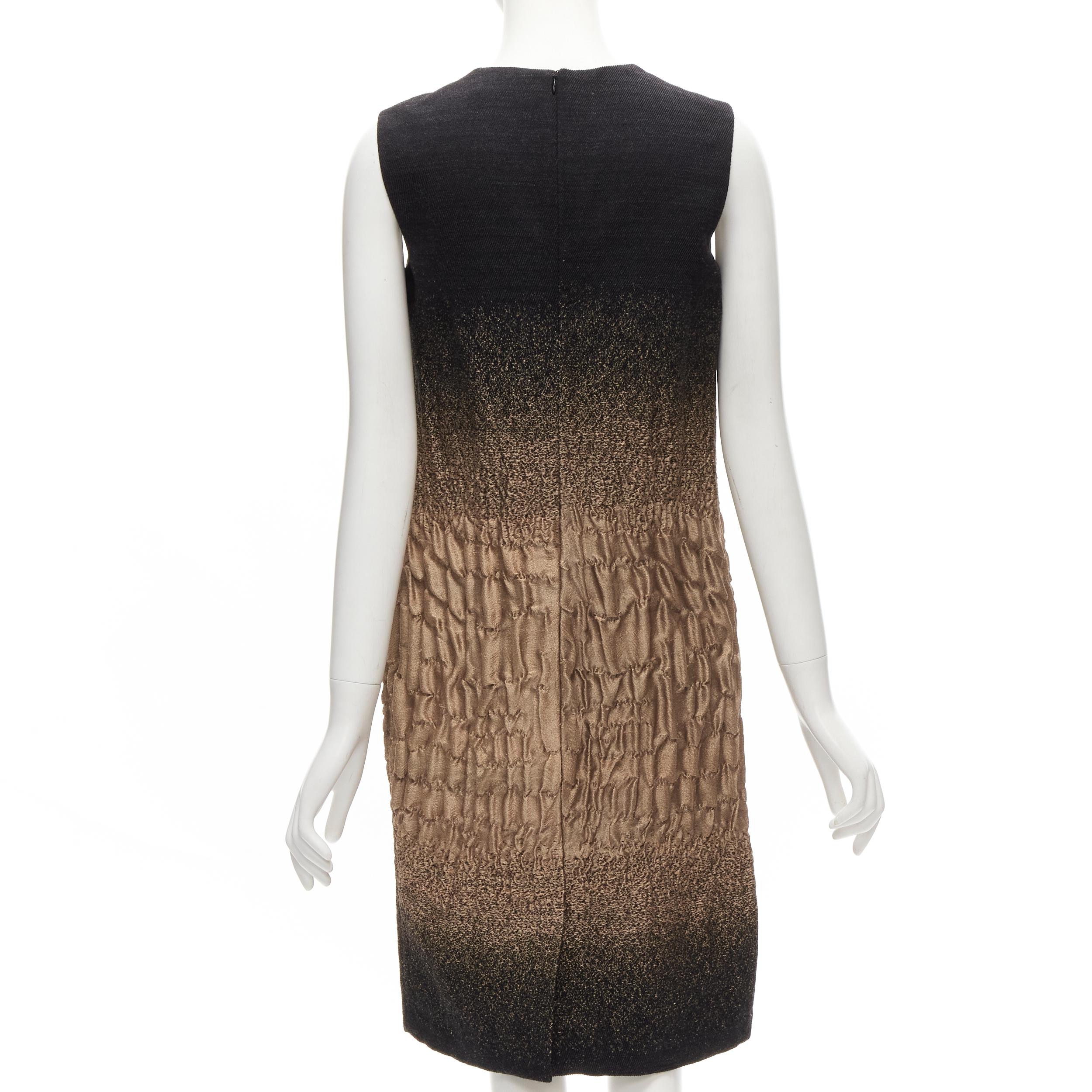 PRADA 2007 Runway wool silk black copper ombre crinkled knee length dress IT40 S 1