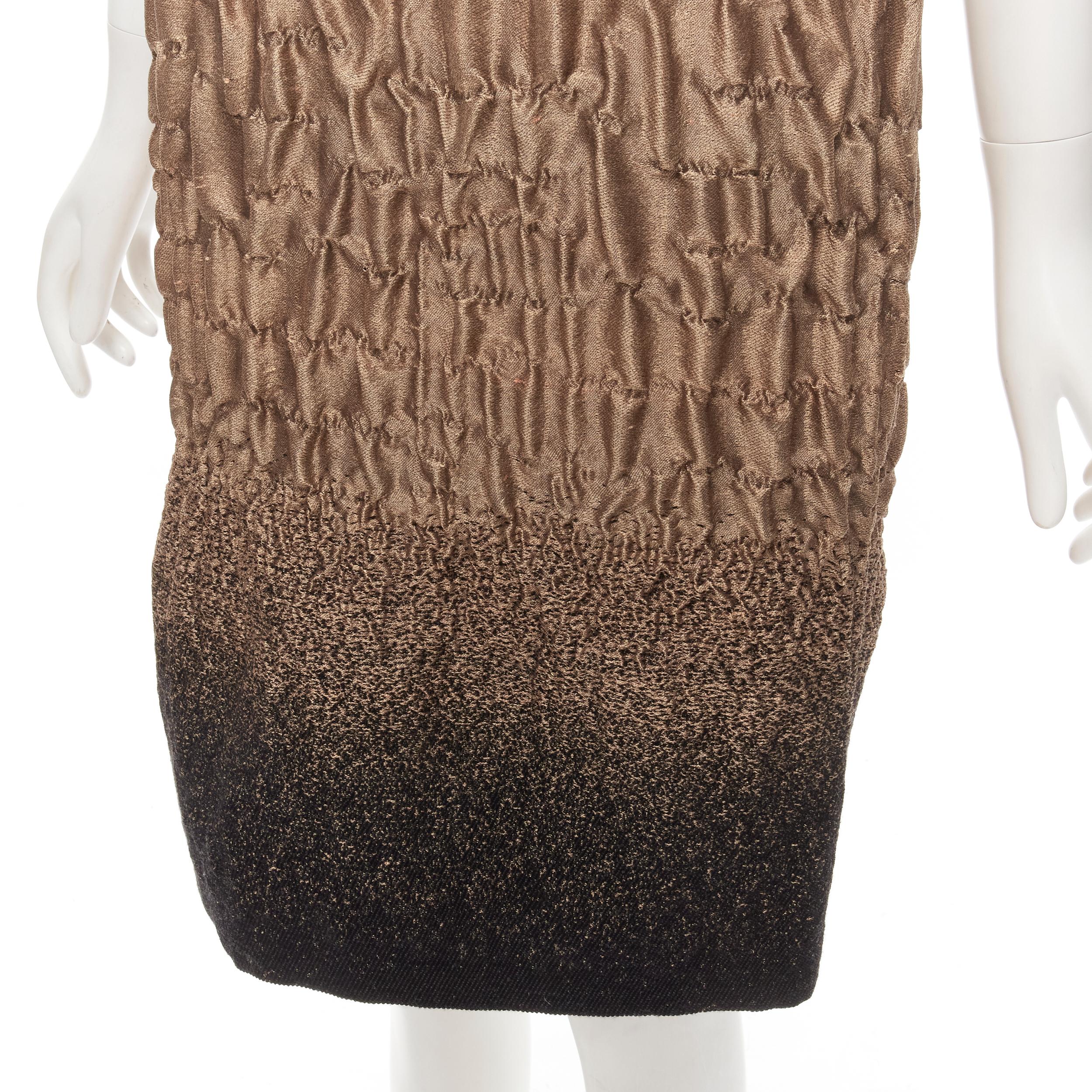 PRADA 2007 Runway wool silk black copper ombre crinkled knee length dress IT40 S 4