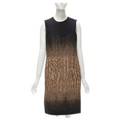 PRADA 2007 Runway wool silk black copper ombre crinkled knee length dress IT40 S