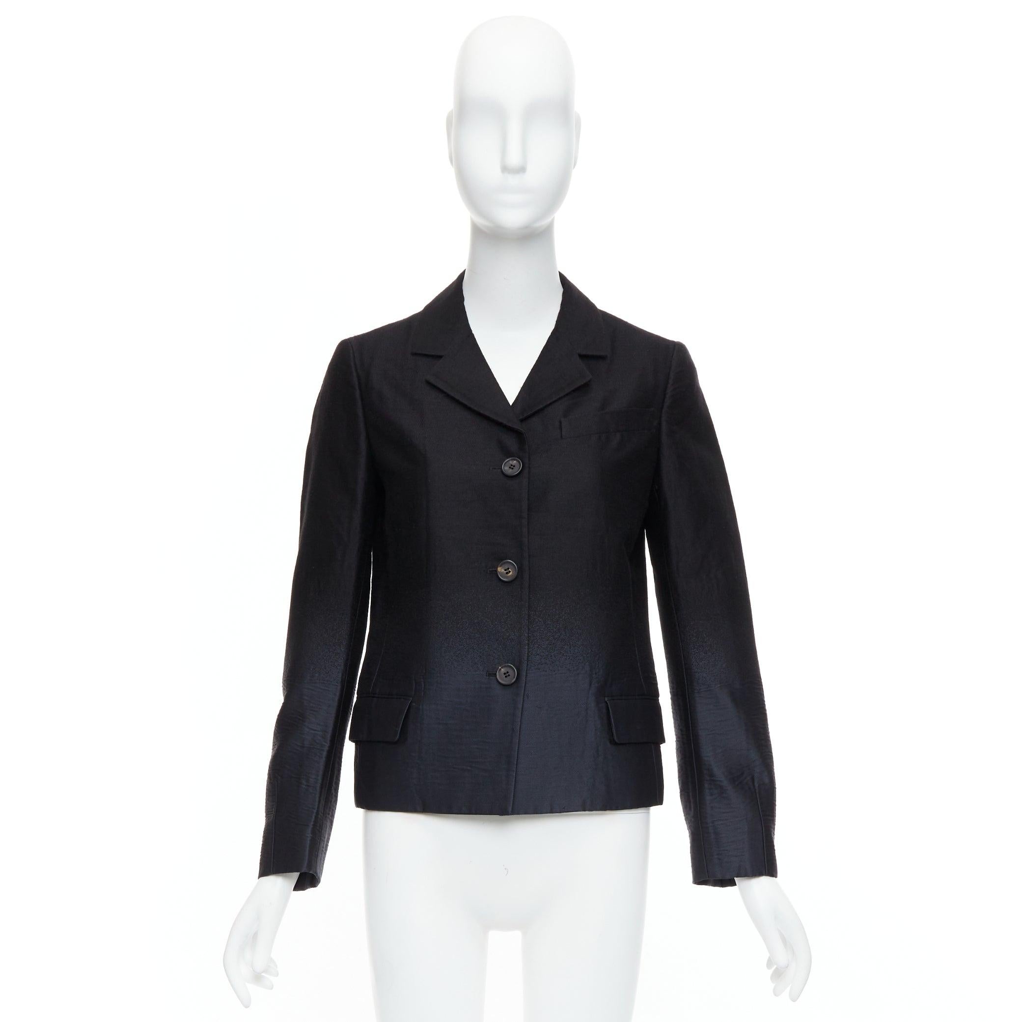 PRADA 2007 Vintage black wool degrade fabric blazer jacket IT38 XS For Sale 5