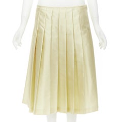 PRADA 2007 Gonna a pieghe in crepe di lana e seta giallo chiaro vintage IT42 M.