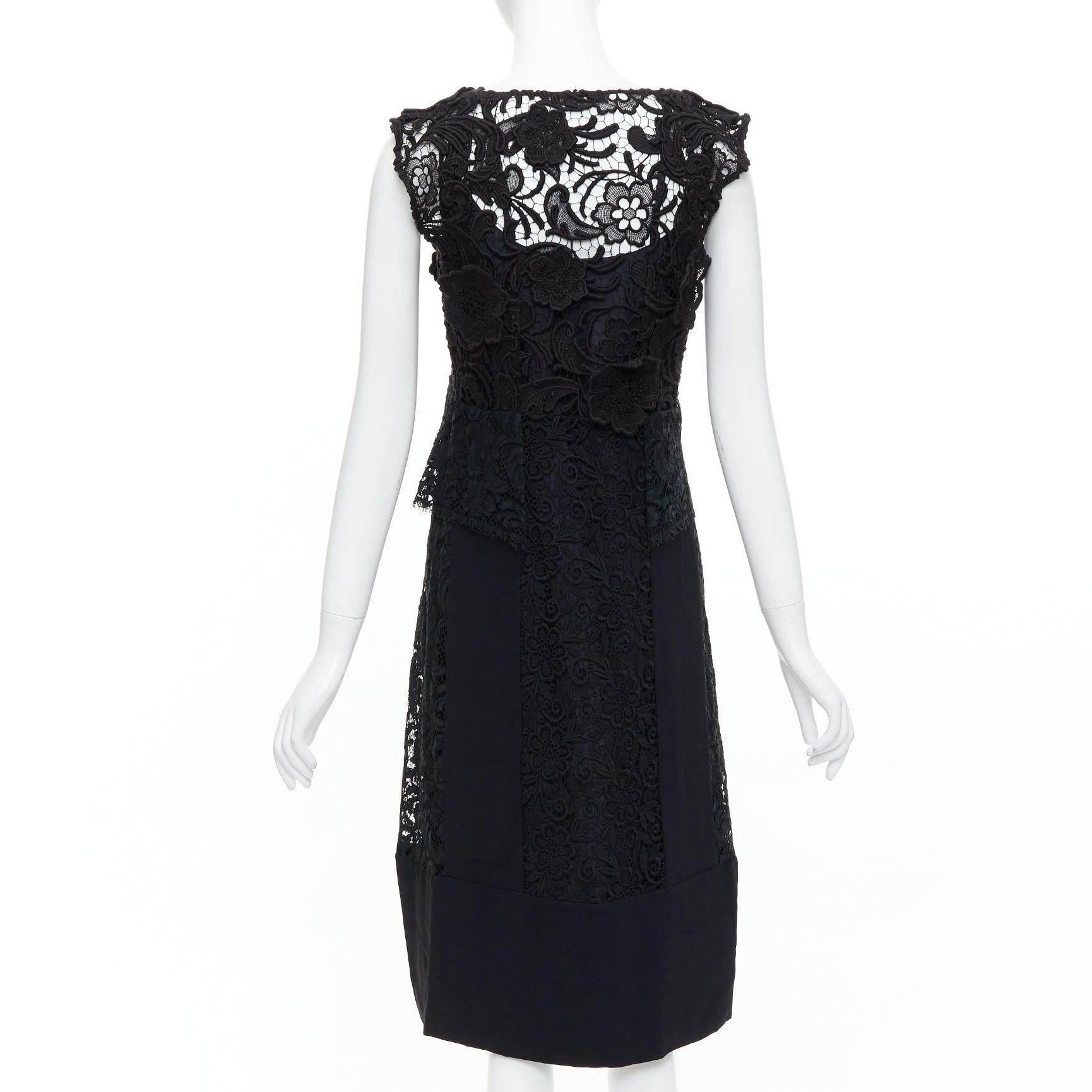 Women's PRADA 2008 black cotton blend heavy lace applique panelled dress IT38 XS