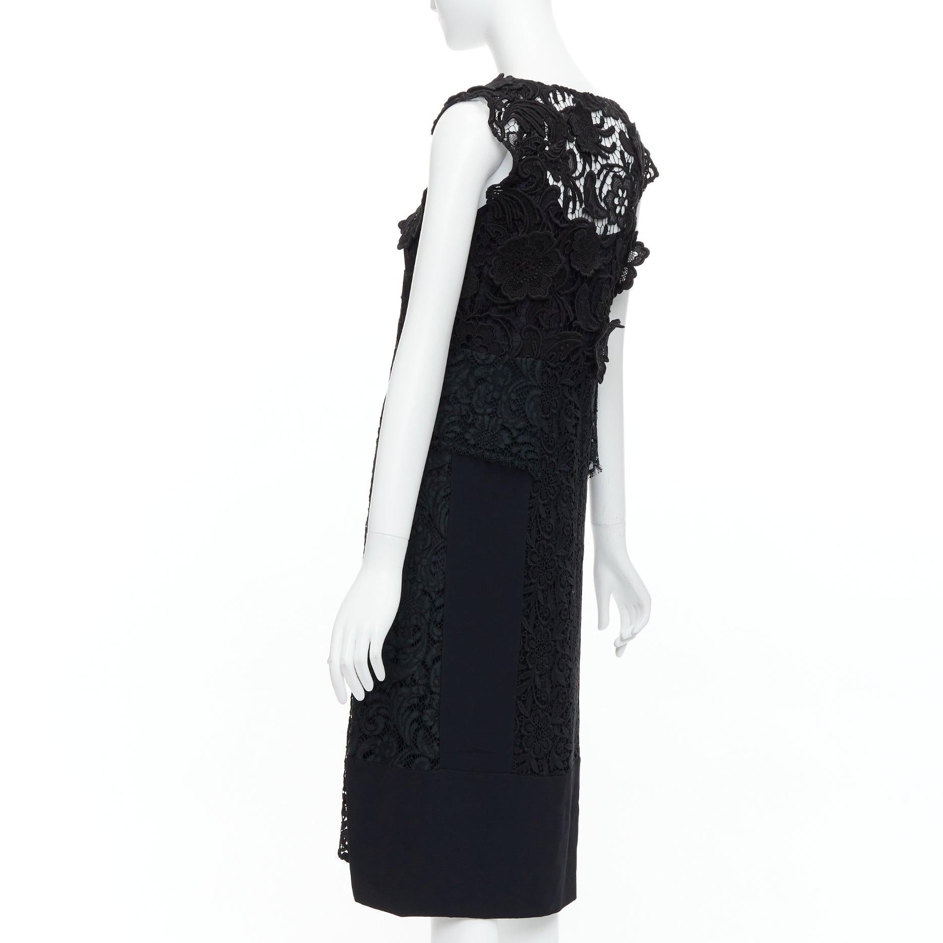 PRADA 2008 black cotton blend heavy lace applique panelled dress IT38 XS 1