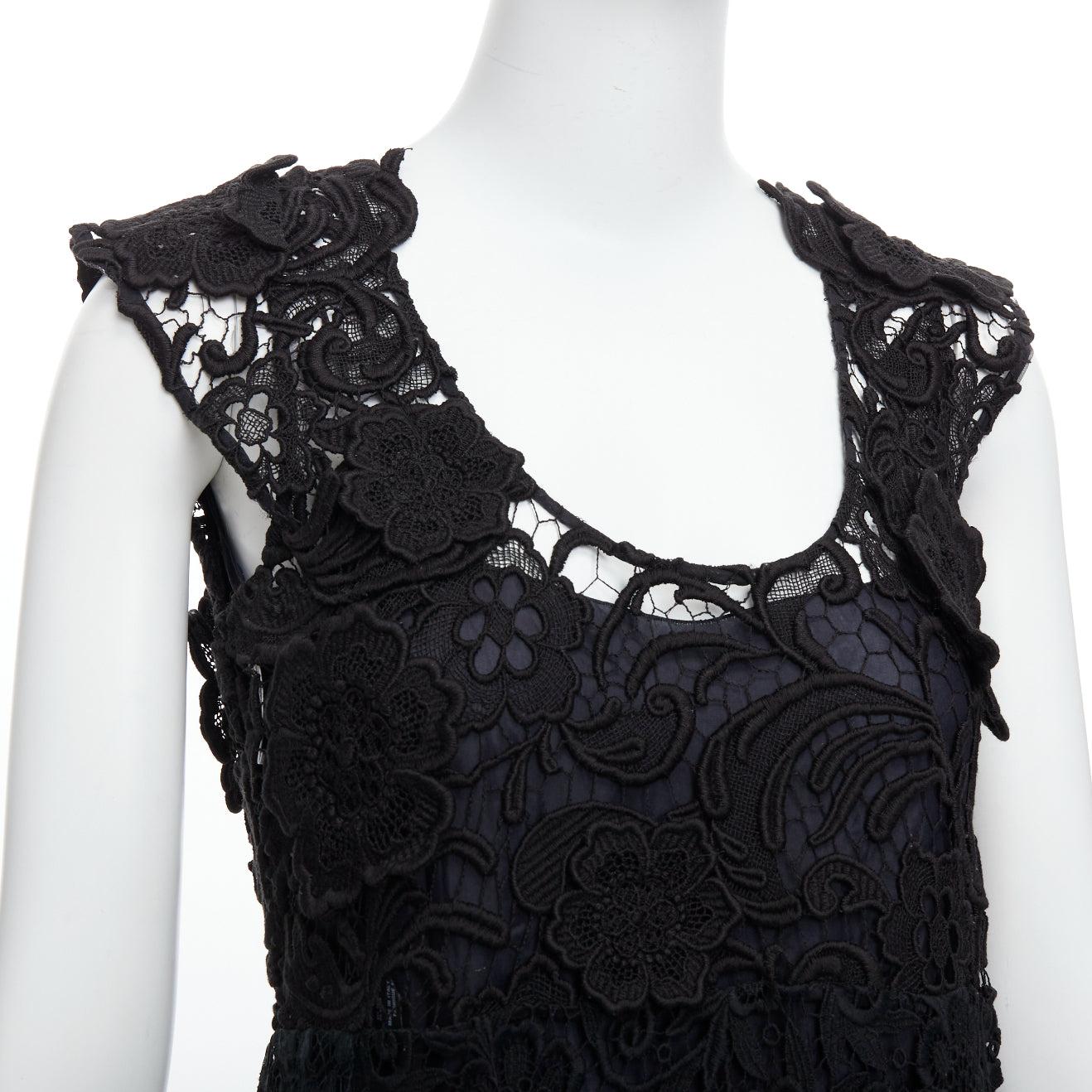 PRADA 2008 black cotton blend heavy lace applique panelled dress IT38 XS 2