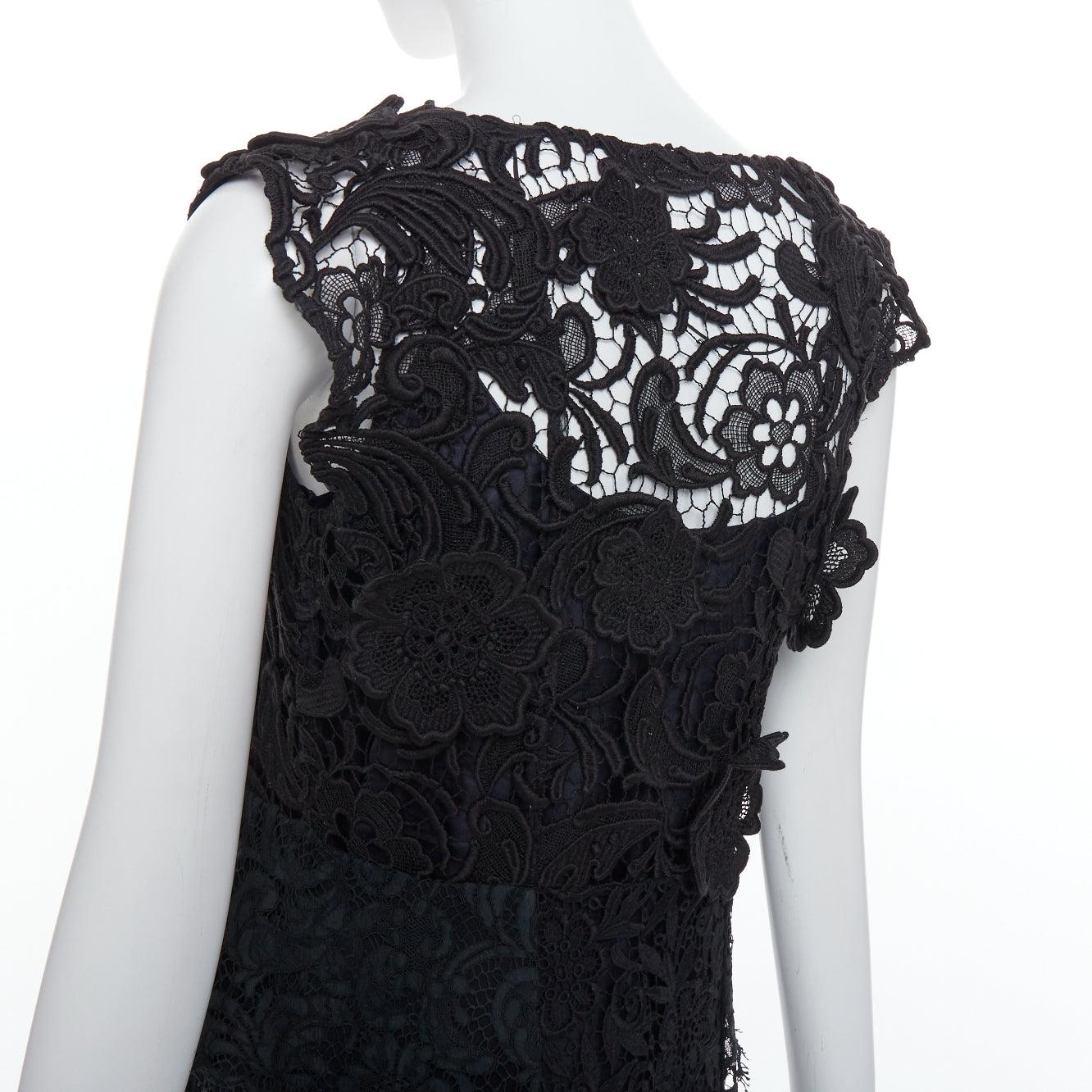 PRADA 2008 black cotton blend heavy lace applique panelled dress IT38 XS 3
