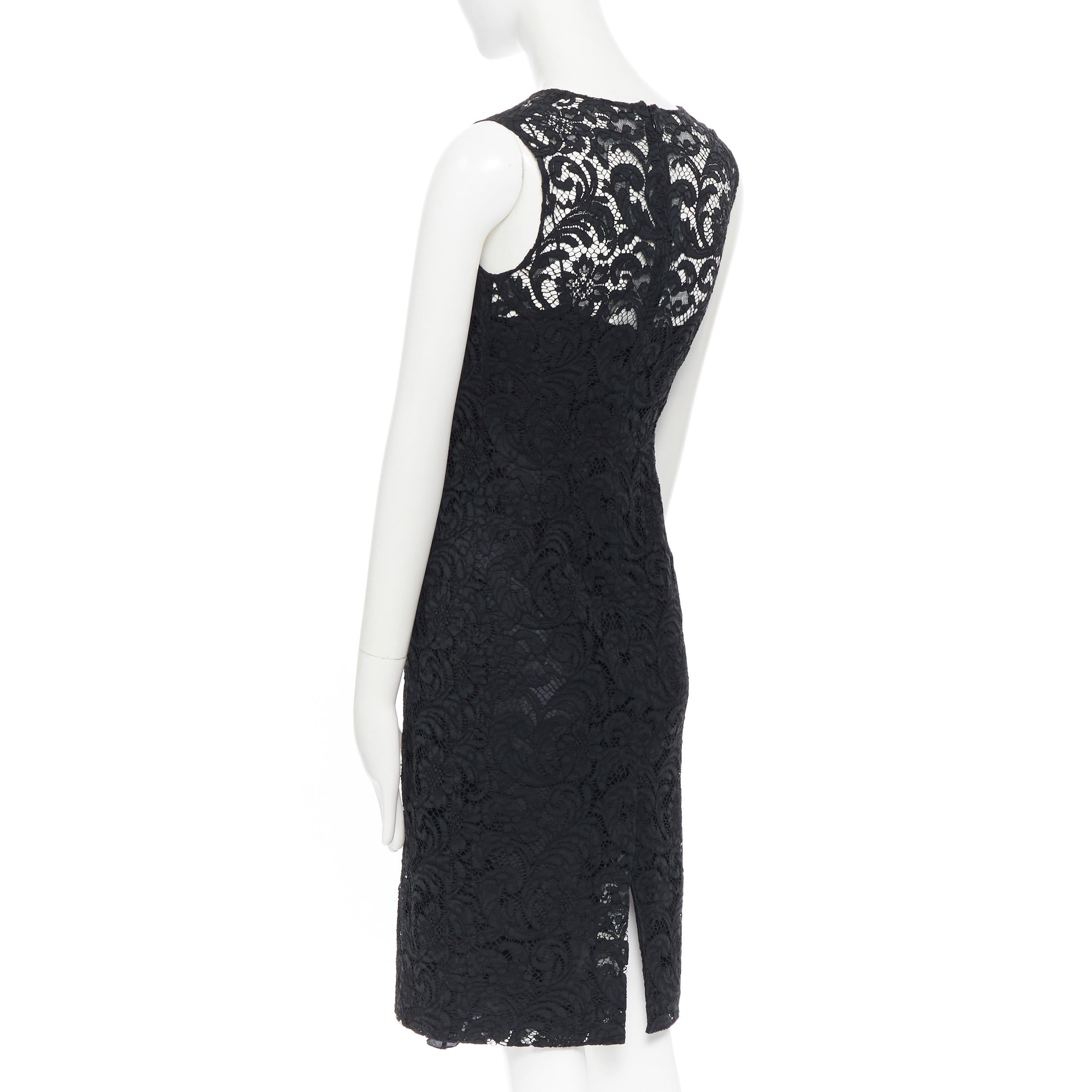 Women's PRADA 2008 black floral lace lined sleeveless cocktail dress IT38