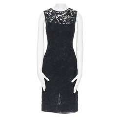 PRADA 2008 black floral lace lined sleeveless cocktail dress IT38