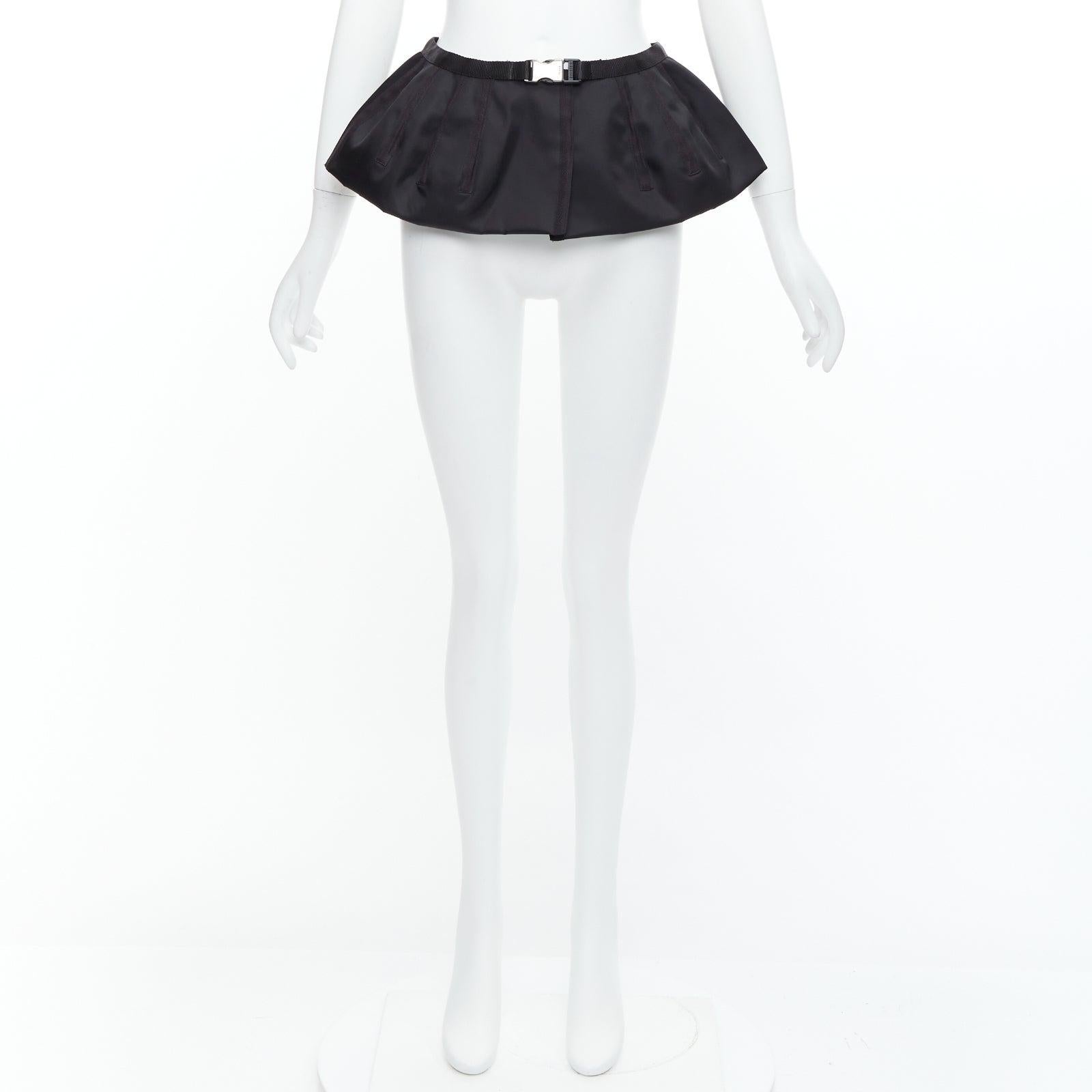 PRADA 2008 black nylon silver logo buckle fabric peplum belt IT38 XS For Sale 5