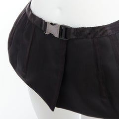 PRADA 2008 noir nylon argent logo boucle ceinture peplum tissu IT38 XS