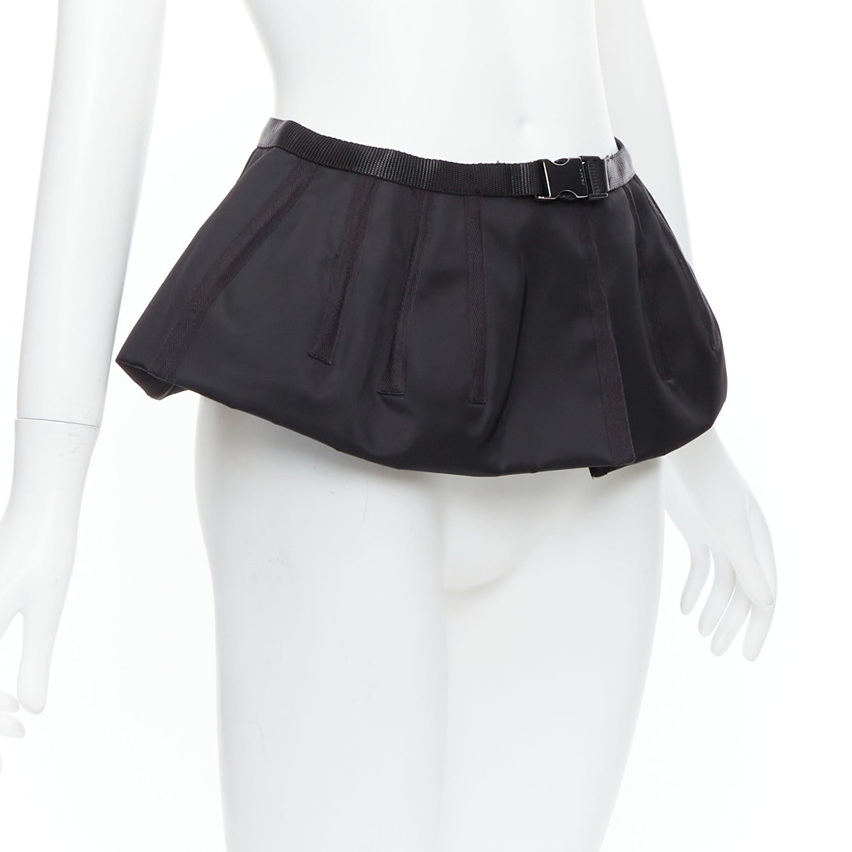 Black PRADA 2008 black nylon silver logo buckle fabric peplum belt IT38 XS For Sale
