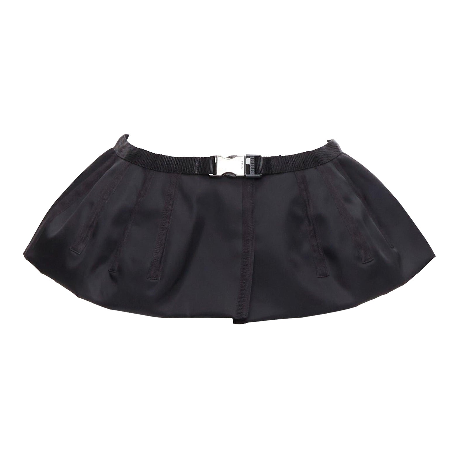 PRADA 2008 noir nylon argent logo boucle ceinture peplum tissu IT38 XS en vente