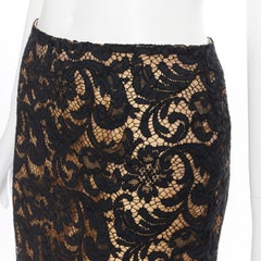 PRADA 2008 ikonischen schwarzen floralen Spitze nackt gefüttert Knie Länge Bleistiftrock IT38 XS