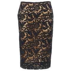 PRADA 2008 ikonischen schwarzen floralen Spitze nackt gefüttert Knie Länge Bleistiftrock IT38 XS