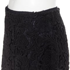 PRADA 2008 iconic floral embroidery lace black silk lined mini skirt IT38 XS