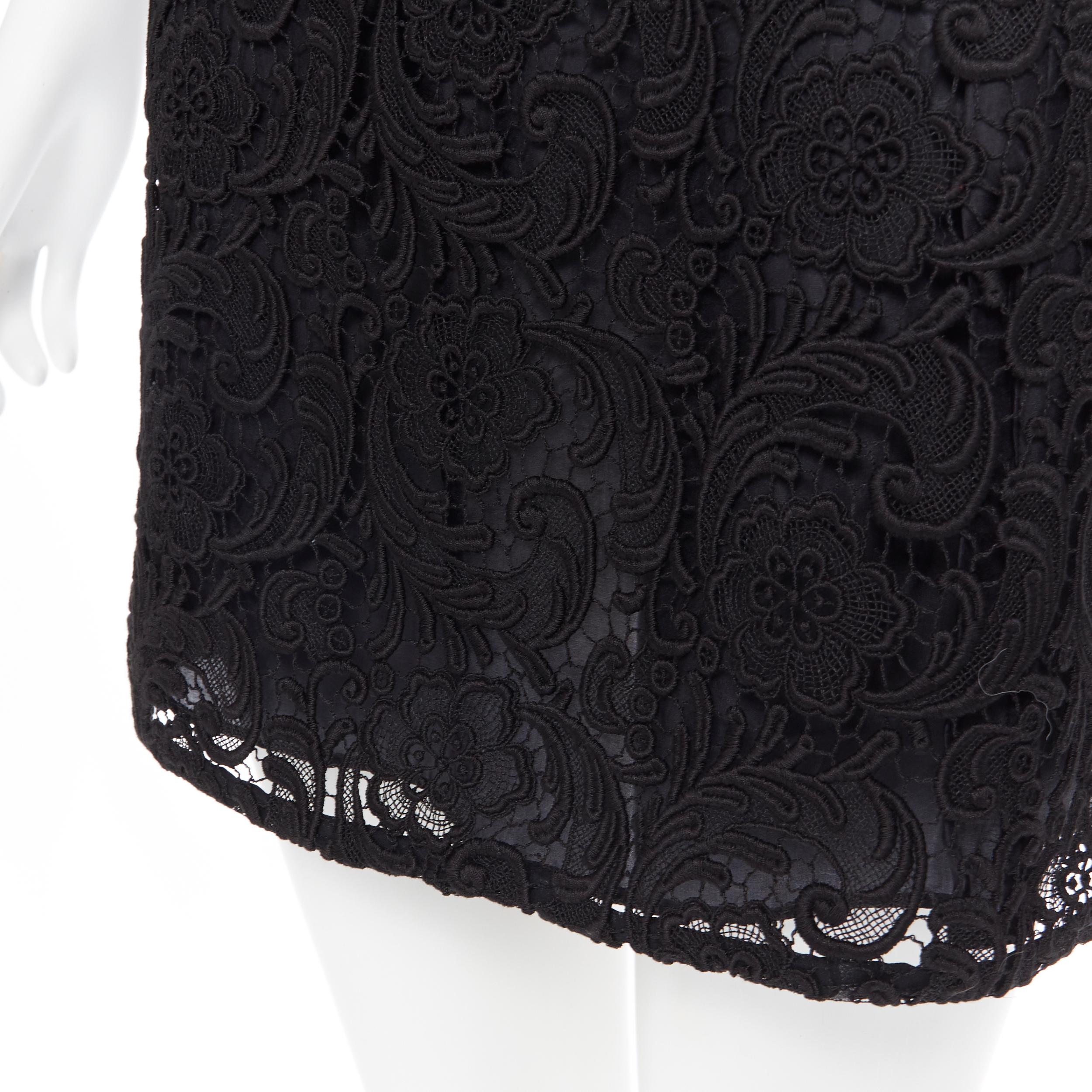 Women's PRADA 2008 iconic floral embroidery lace black silk lined mini skirt IT38 XS