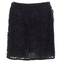 PRADA 2008 iconic floral embroidery lace black silk lined mini skirt IT38 XS