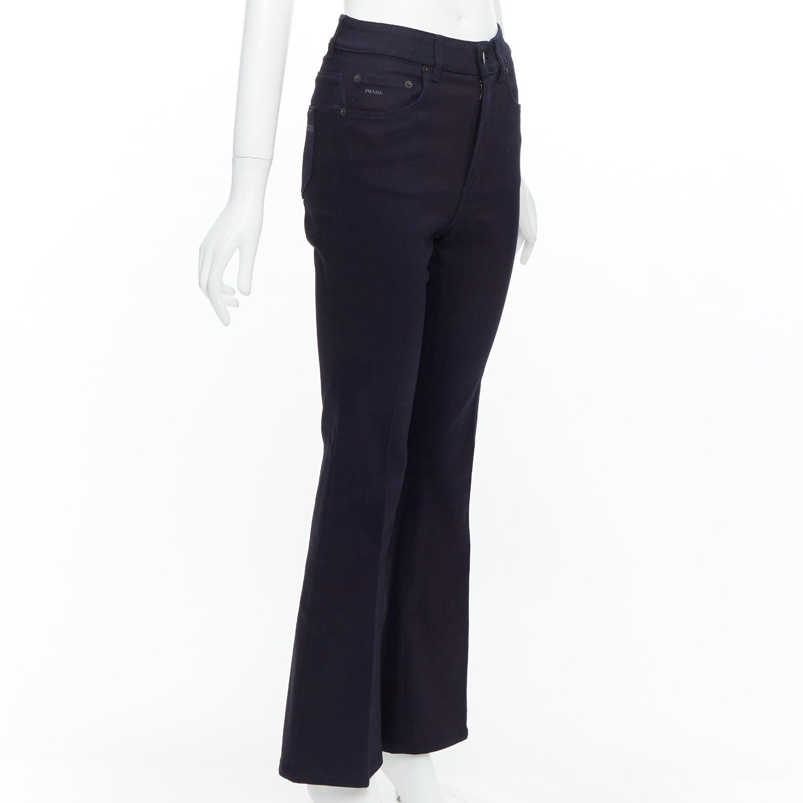 Blue PRADA 2008 indigo blue cotton blend logo high rise fit flare jeans 25