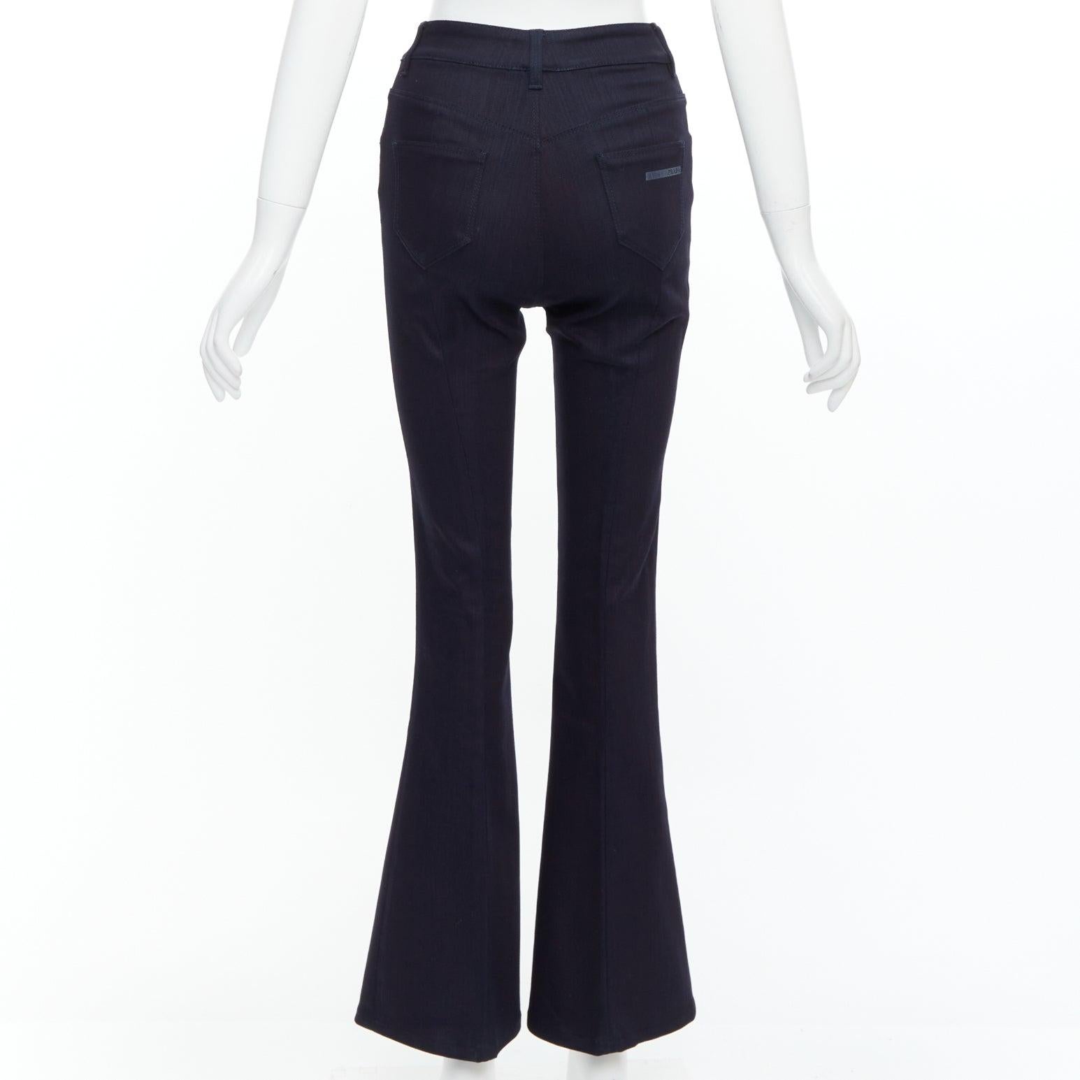 Women's PRADA 2008 indigo blue cotton blend logo high rise fit flare jeans 25
