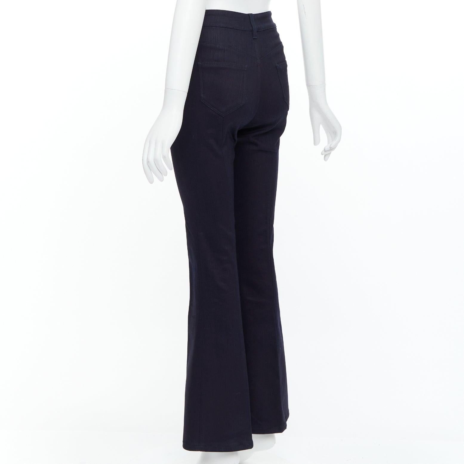 PRADA 2008 indigo blue cotton blend logo high rise fit flare jeans 25