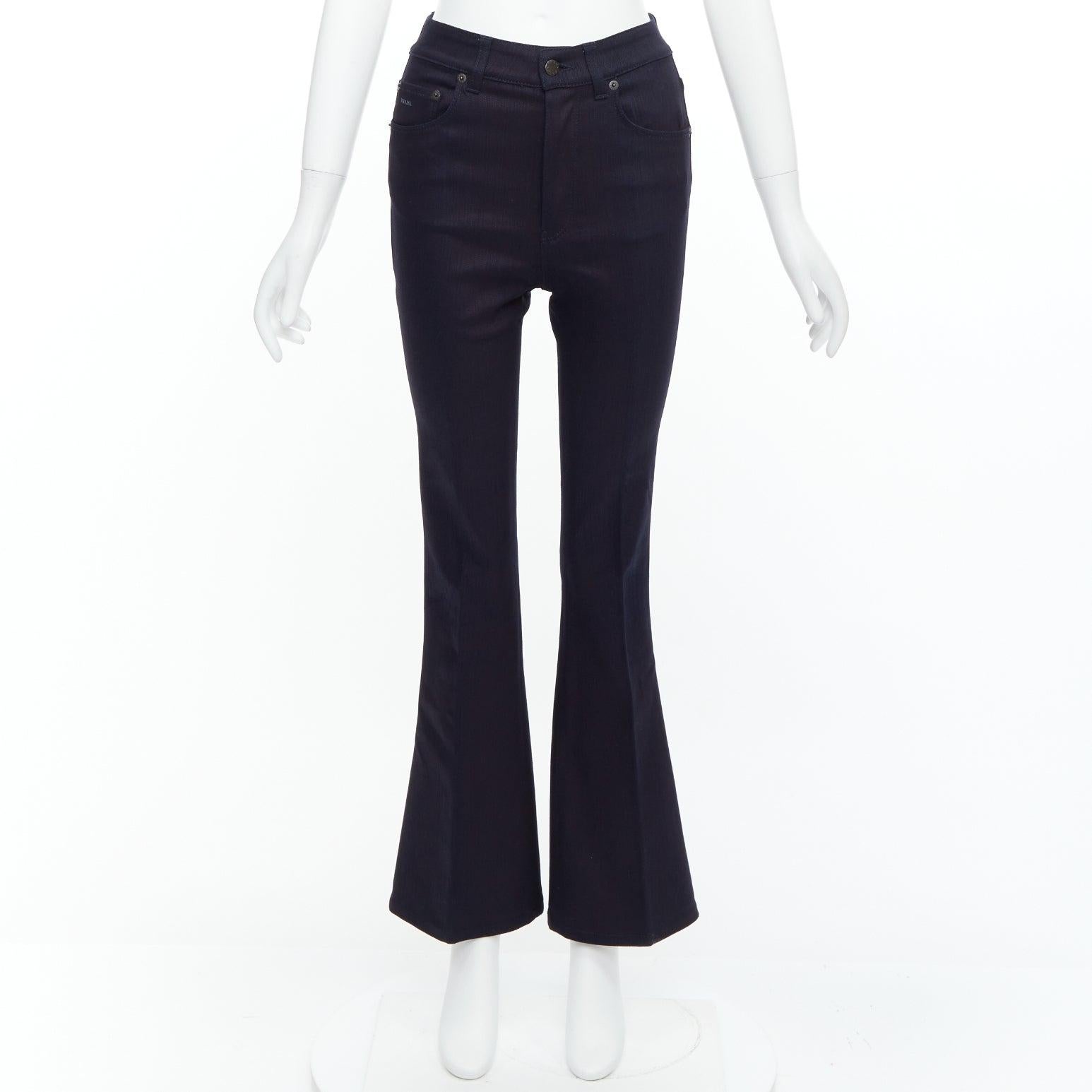 PRADA 2008 indigo blue cotton blend logo high rise fit flare jeans 25