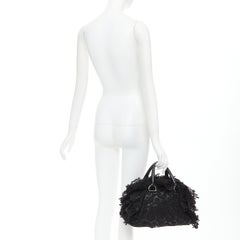 PRADA 2008 Lace Pizzo S Bowler black lace overlay leather silver zip bag