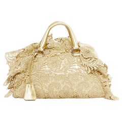PRADA 2008 Runway Gold Oro Lace Pizzo macrame lace bar top handle Bowler bag