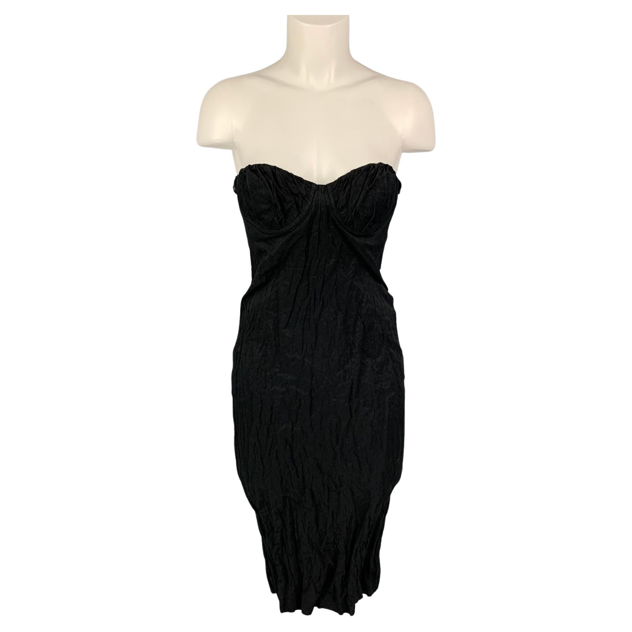 PRADA 2008 Size 6 Black Cotton Blend Wrinkled Halter Cocktail Dress at ...