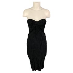 PRADA 2008 Size 6 Black Cotton Blend Wrinkled Halter Cocktail Dress