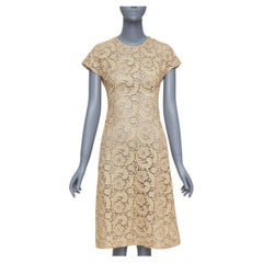 PRADA 2008 Vintage Metallic 3D Guipure Spitze Cap Ärmel Cocktailkleid IT38 XS