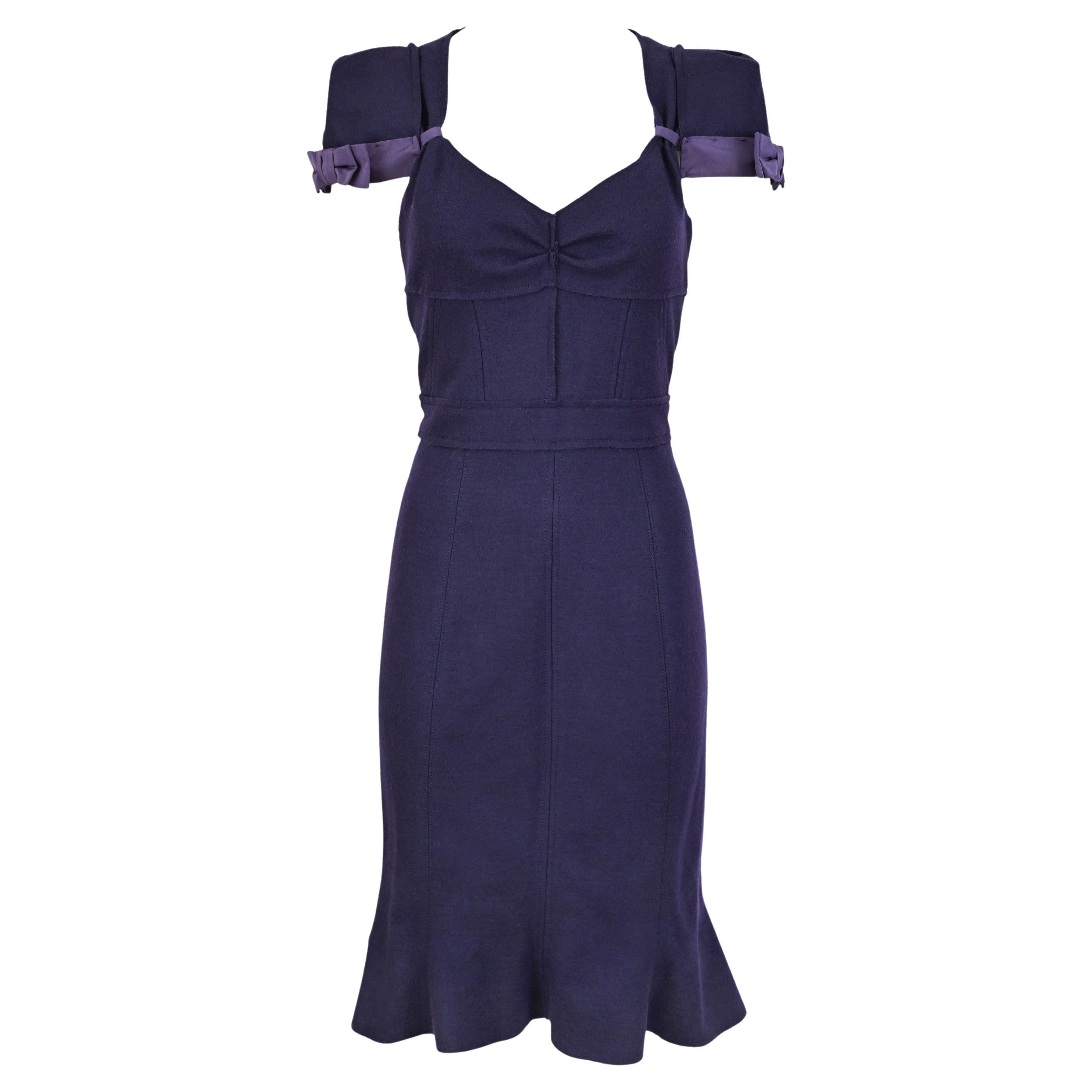 Prada 2008 Wool Dress with Ruffled Back Hem