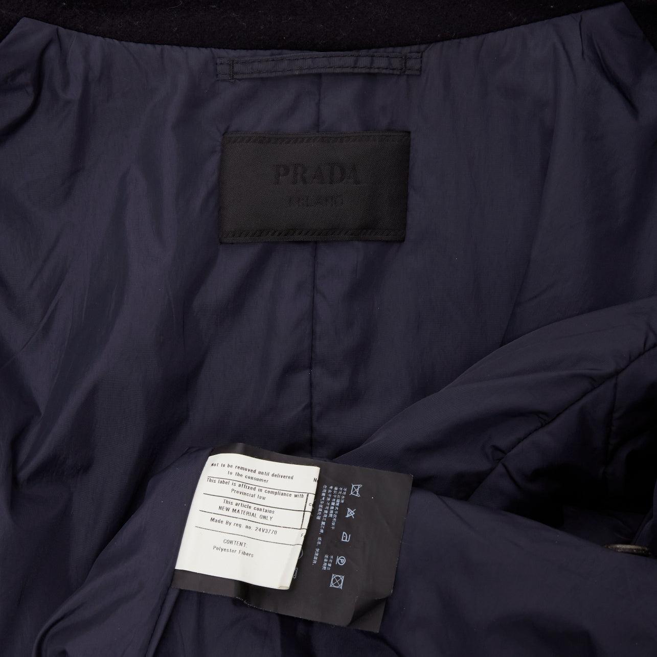 PRADA 2009 100% virgin wool black minimalist coated sleeve coat IT48 M For Sale 5
