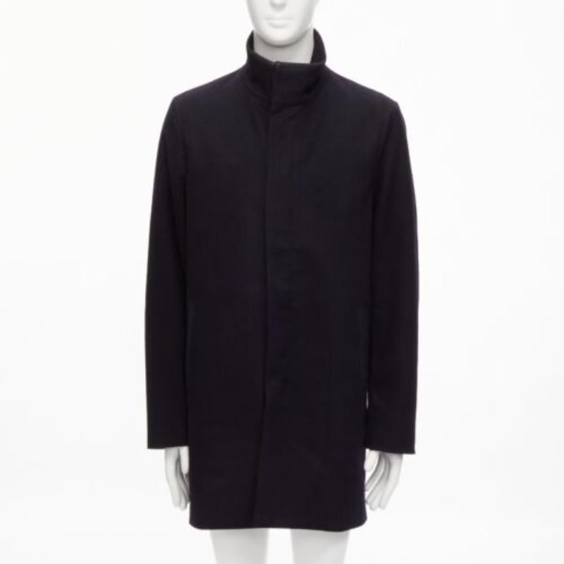 Black PRADA 2009 100% virgin wool black minimalist coated sleeve coat IT48 M