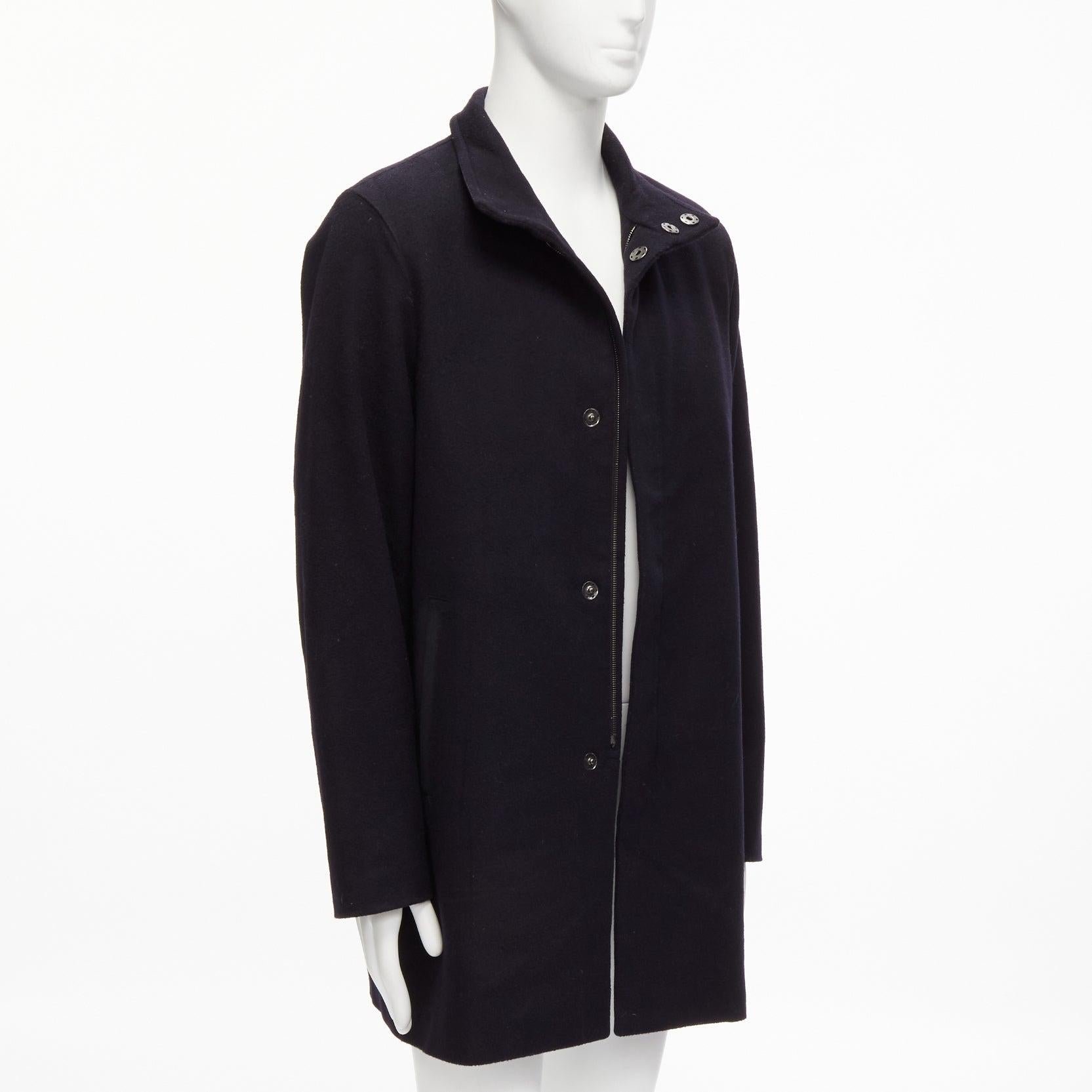 PRADA 2009 100% virgin wool black minimalist coated sleeve coat IT48 M In Good Condition For Sale In Hong Kong, NT