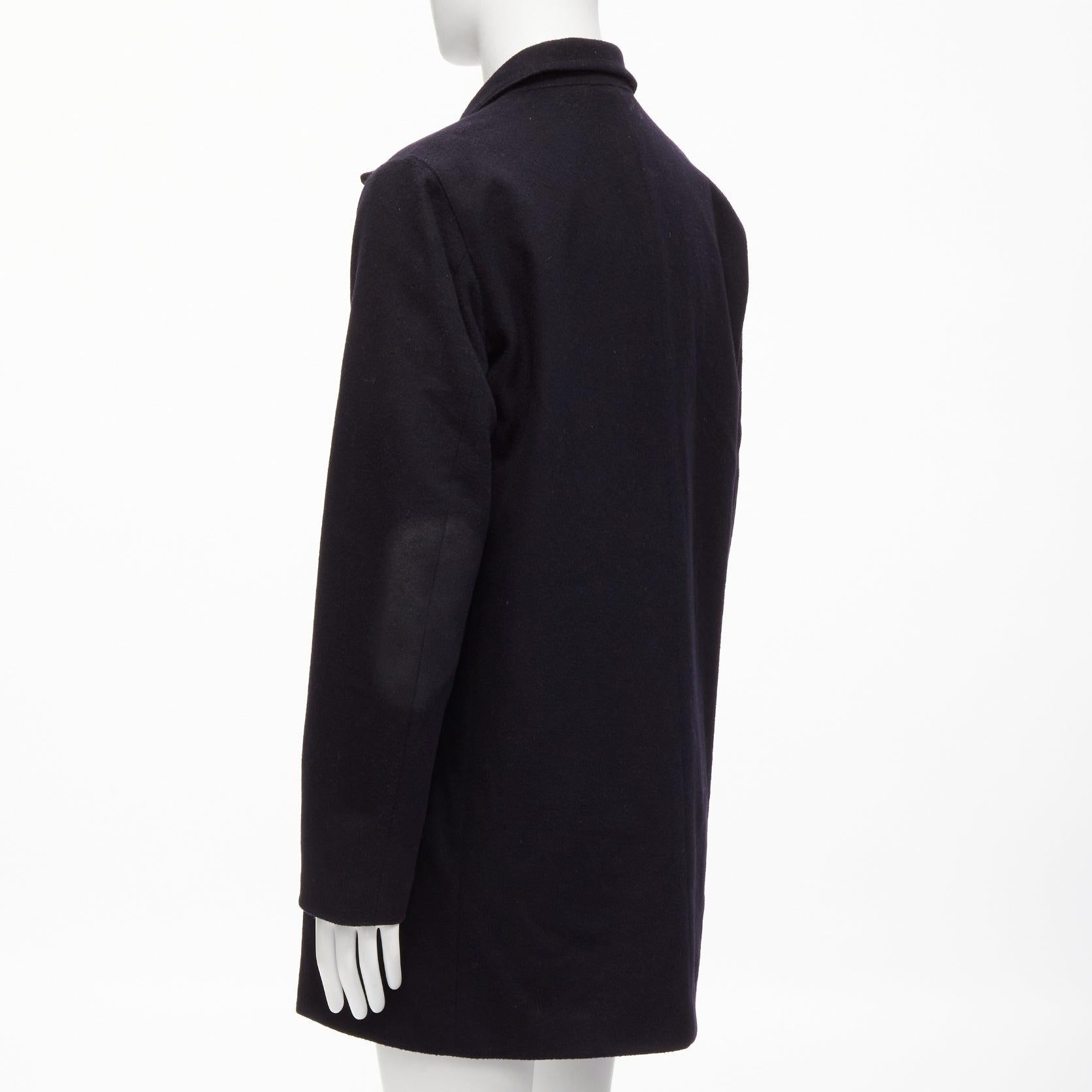 PRADA 2009 100% virgin wool black minimalist coated sleeve coat IT48 M For Sale 2