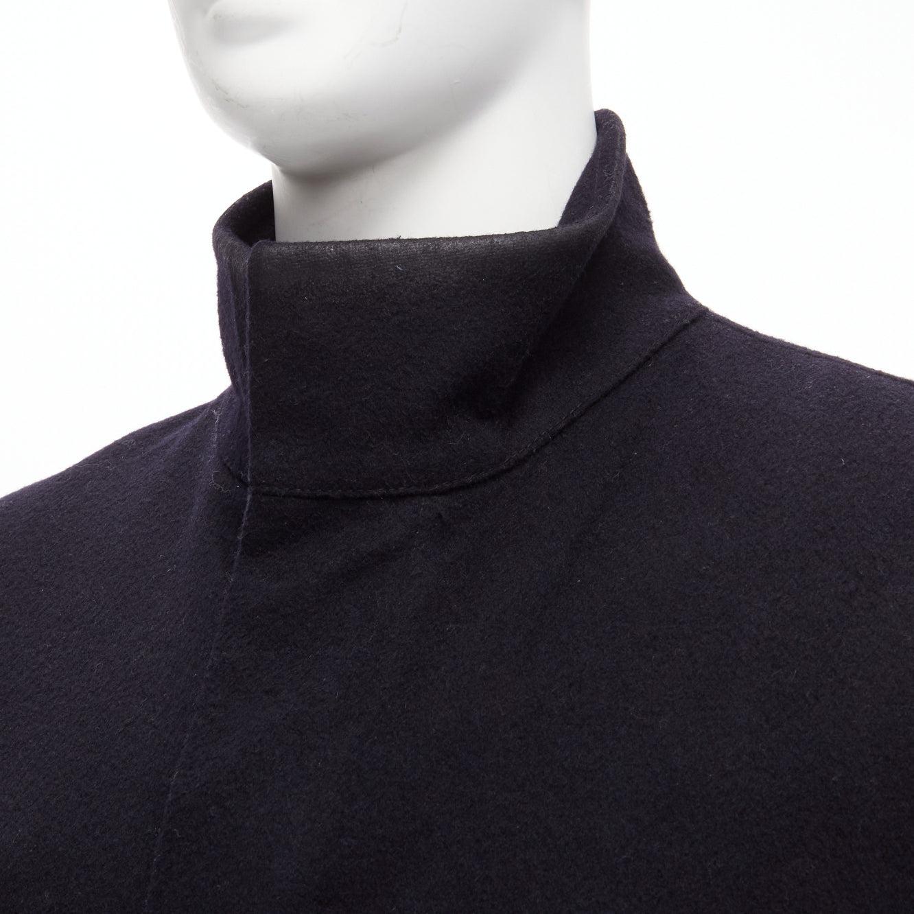 PRADA 2009 100% virgin wool black minimalist coated sleeve coat IT48 M For Sale 3
