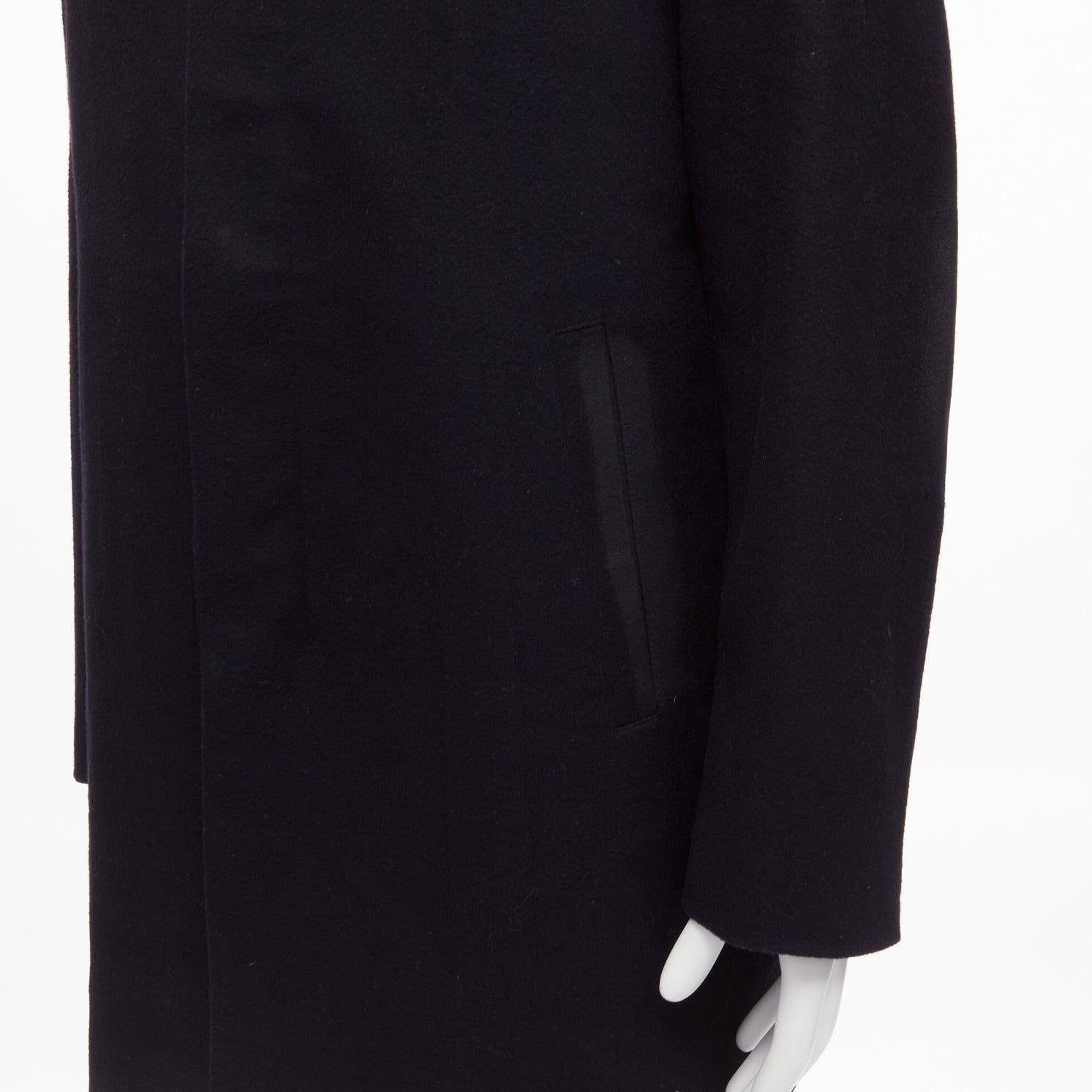 PRADA 2009 100% virgin wool black minimalist coated sleeve coat IT48 M For Sale 4