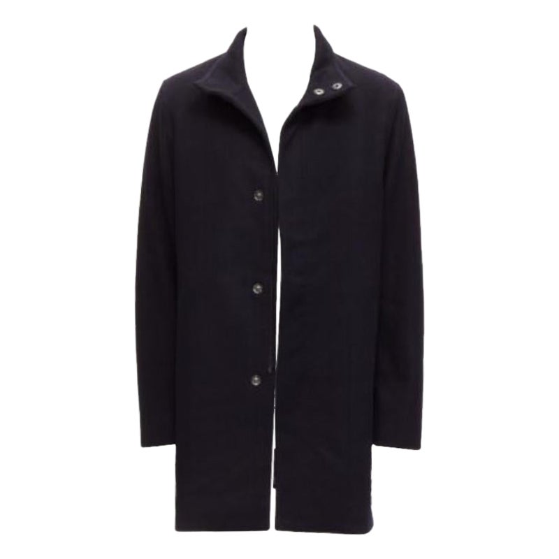 PRADA 2009 100% virgin wool black minimalist coated sleeve coat IT48 M