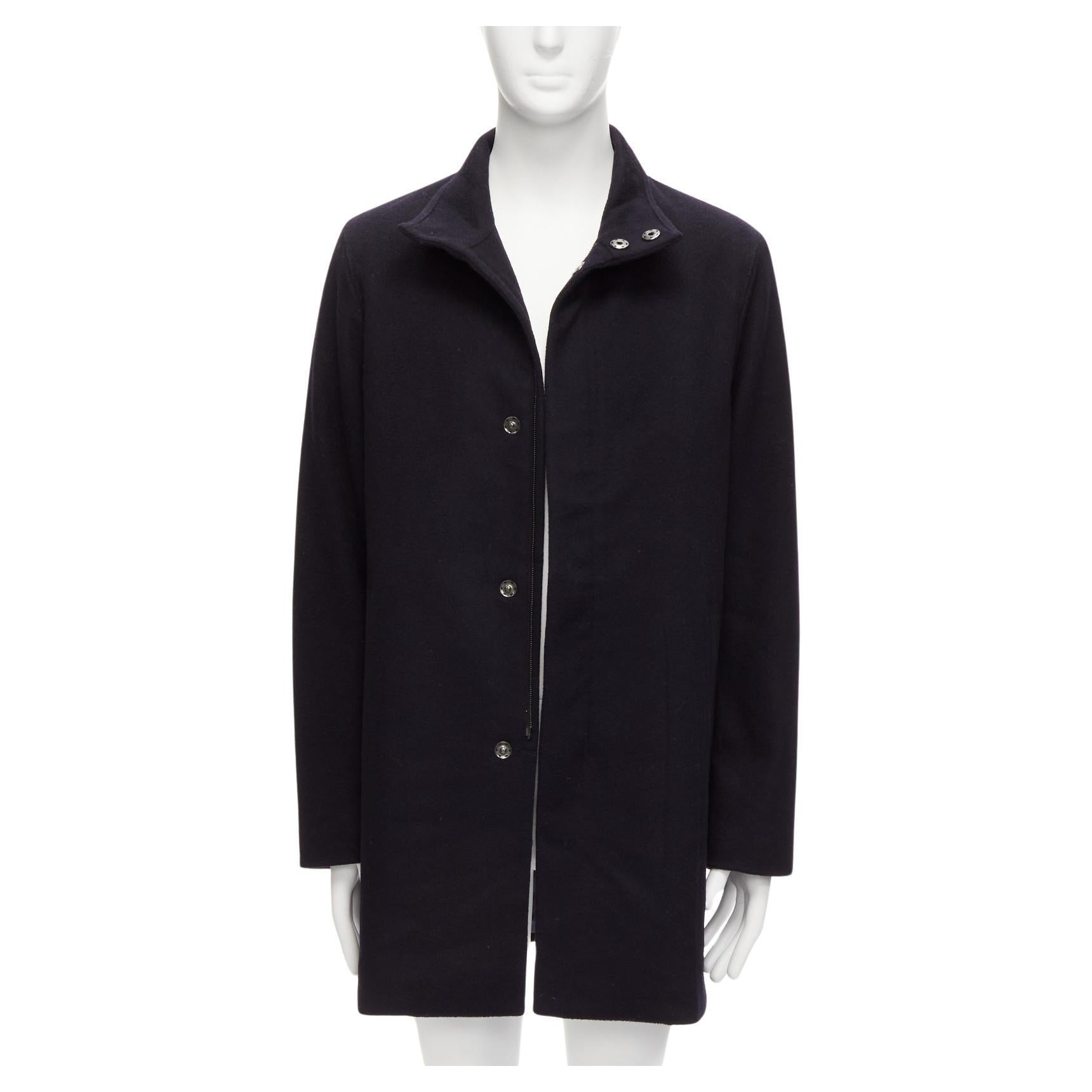 PRADA 2009 100% virgin wool black minimalist coated sleeve coat IT48 M For Sale