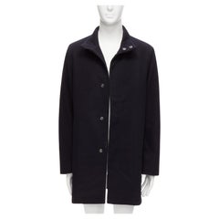 PRADA 2009 100% virgin Wolle Schwarzer minimalistischer Mantel mit beschichteten Ärmeln IT48 M