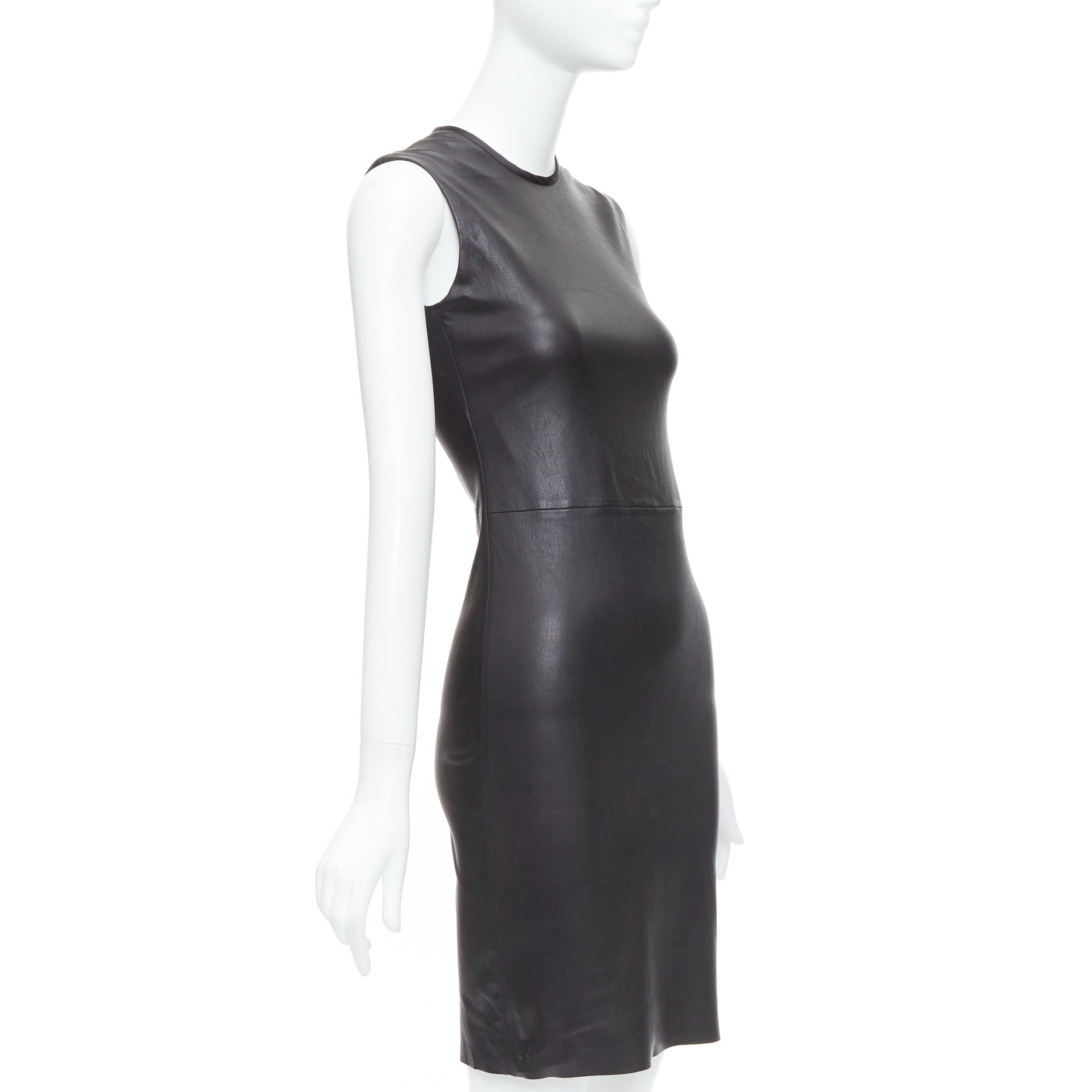 Black PRADA 2009 black leather crew neck fitted dress IT38 XS