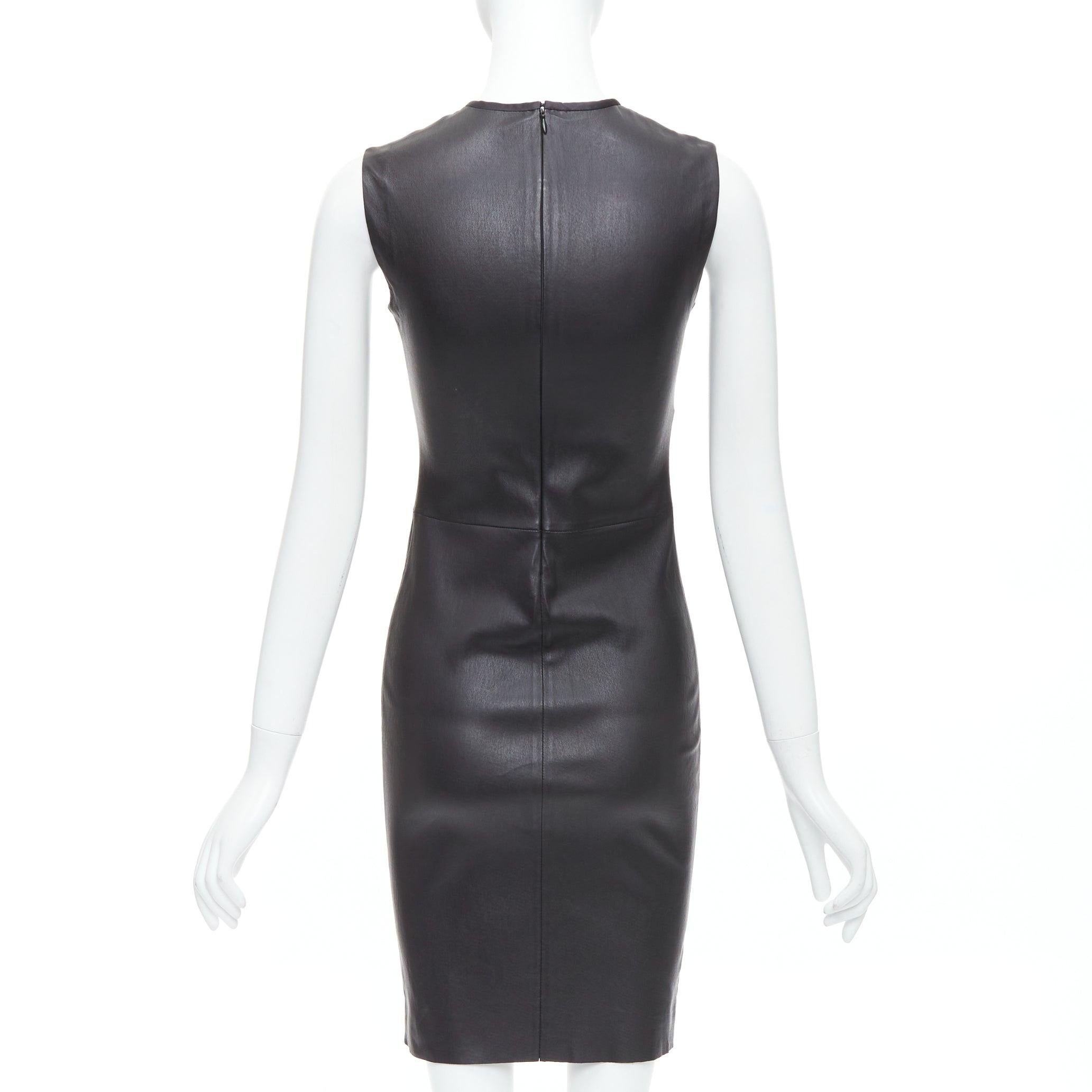 Women's PRADA 2009 black leather crew neck fitted dress IT38 XS