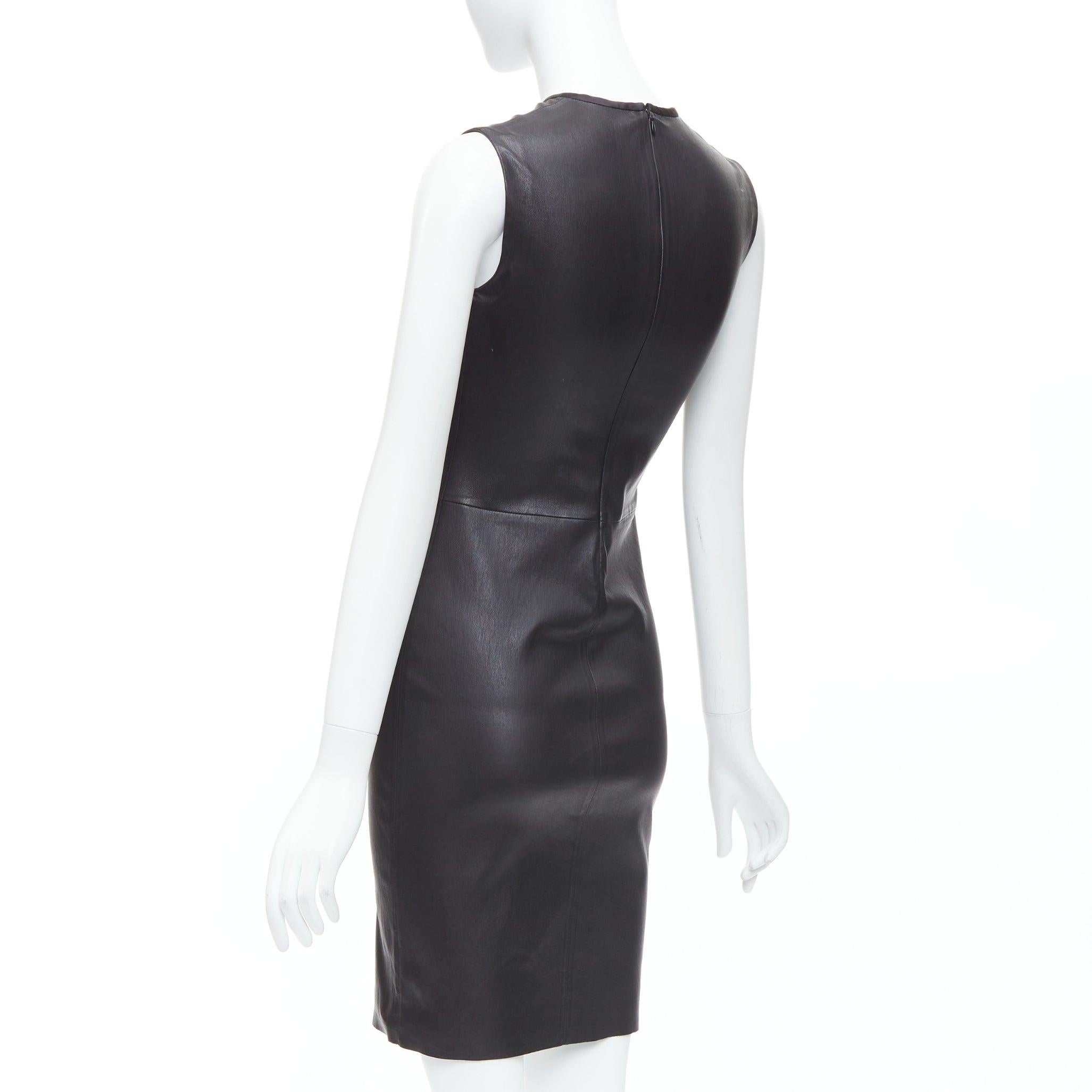 PRADA 2009 black leather crew neck fitted dress IT38 XS 1