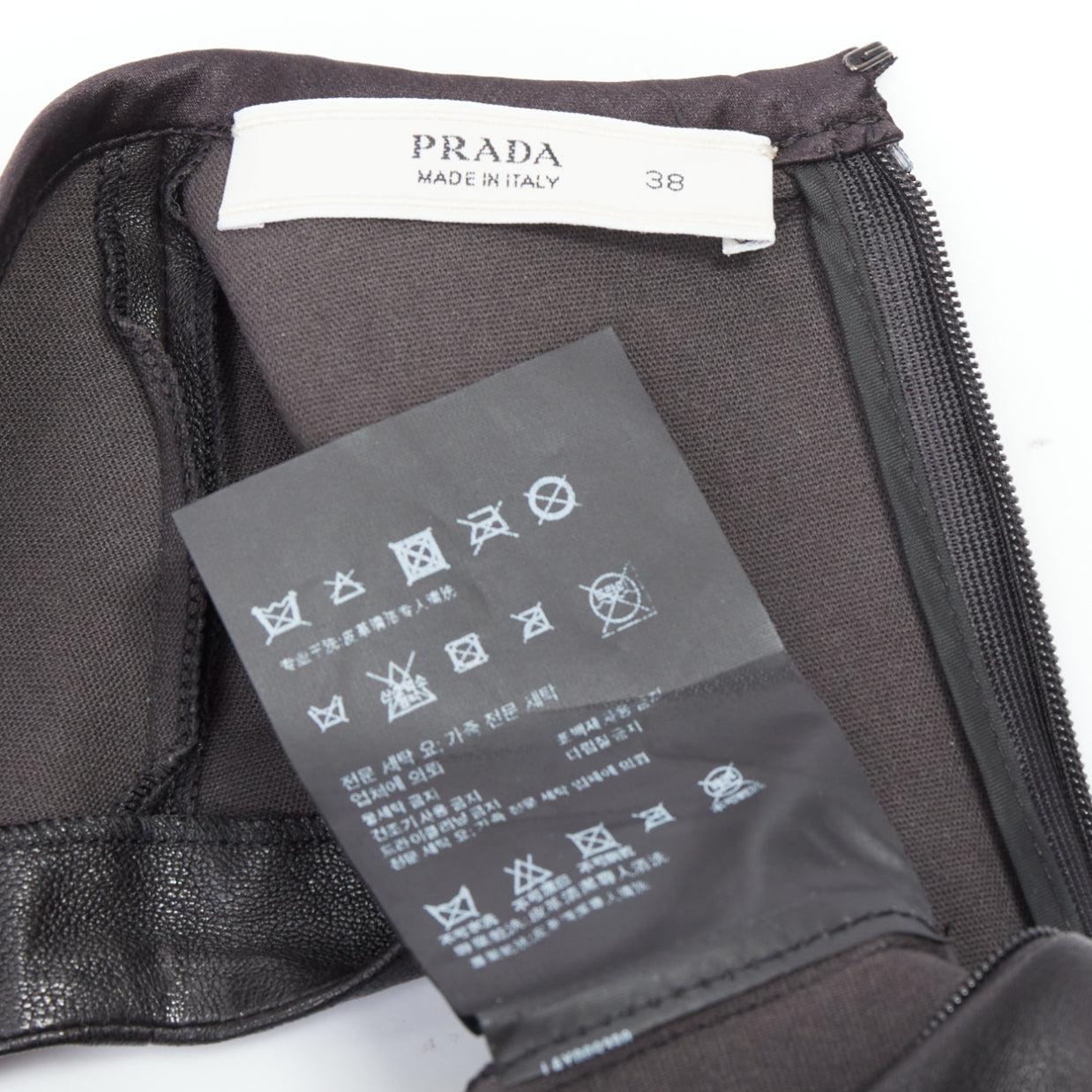 PRADA 2009 black leather crew neck fitted dress IT38 XS 3
