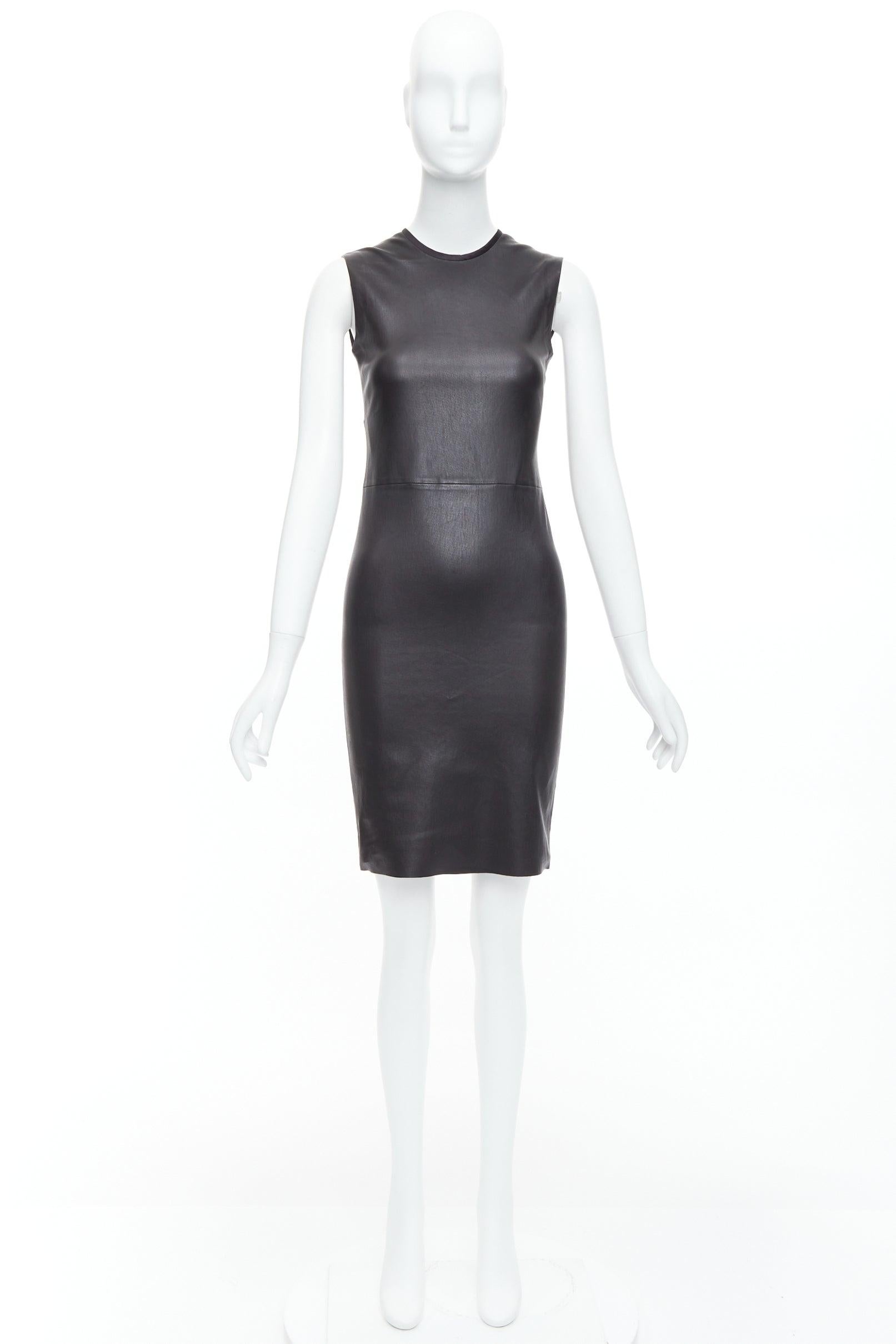 PRADA 2009 black leather crew neck fitted dress IT38 XS 4